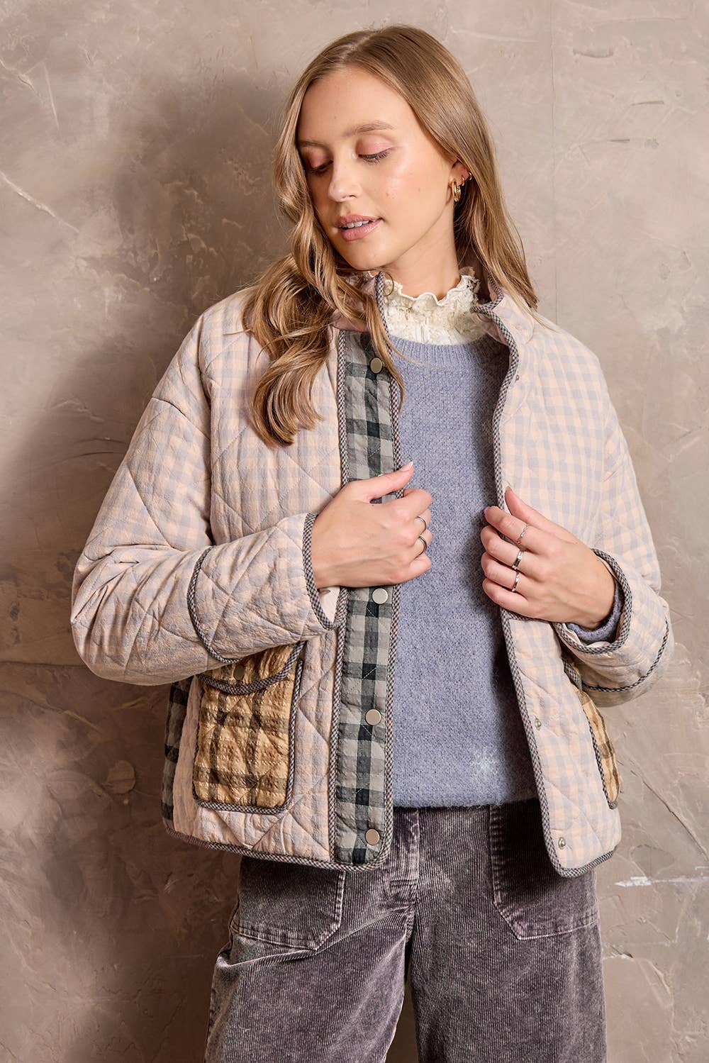 Mixed Plaid Quilted Jacket