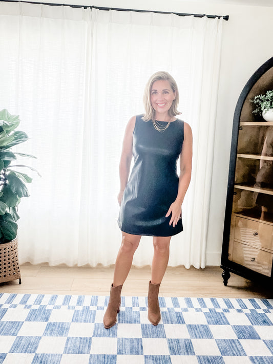 The Perfect Faux Leather Shift Dress