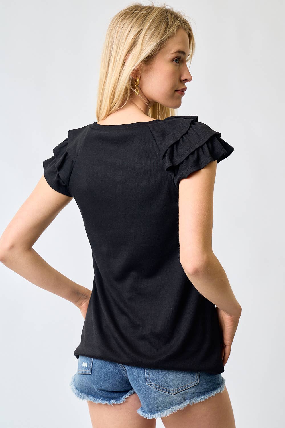 Flutter Sleeve Henley Knit Top