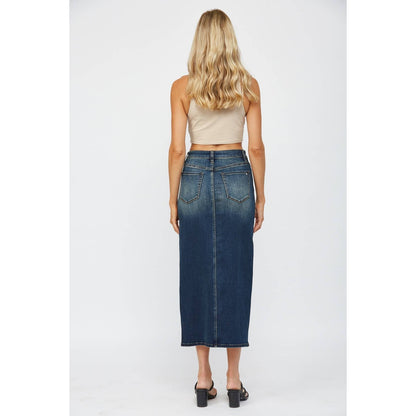 The Sloane Front Slit Denim Midi Skirt
