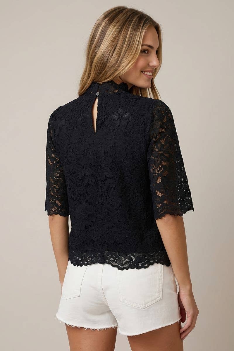 Floral Lace Mock Neck Top