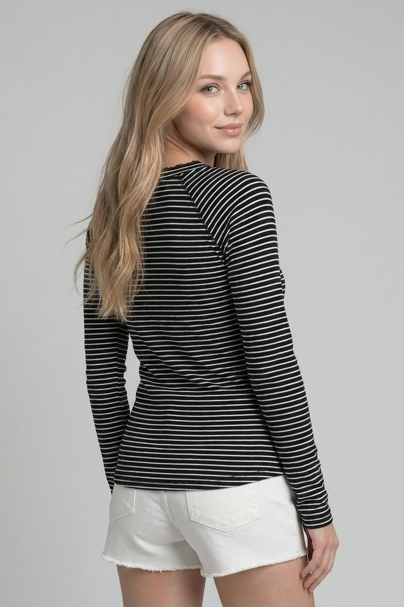 The Lace Trim Striped Henley