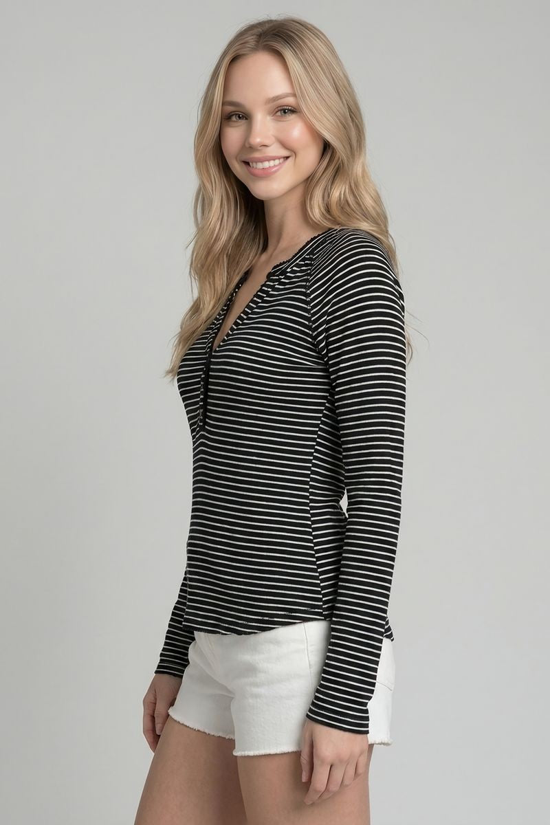 The Lace Trim Striped Henley