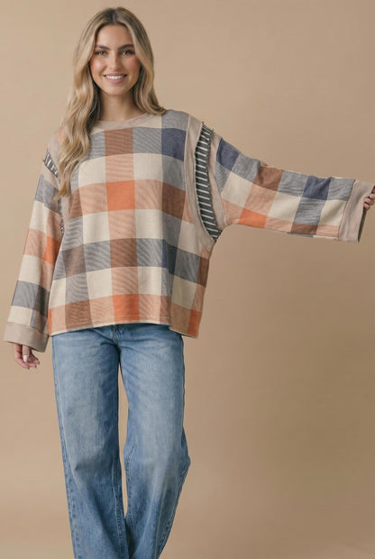 Autumn Plaid Contrast Trim Pullover