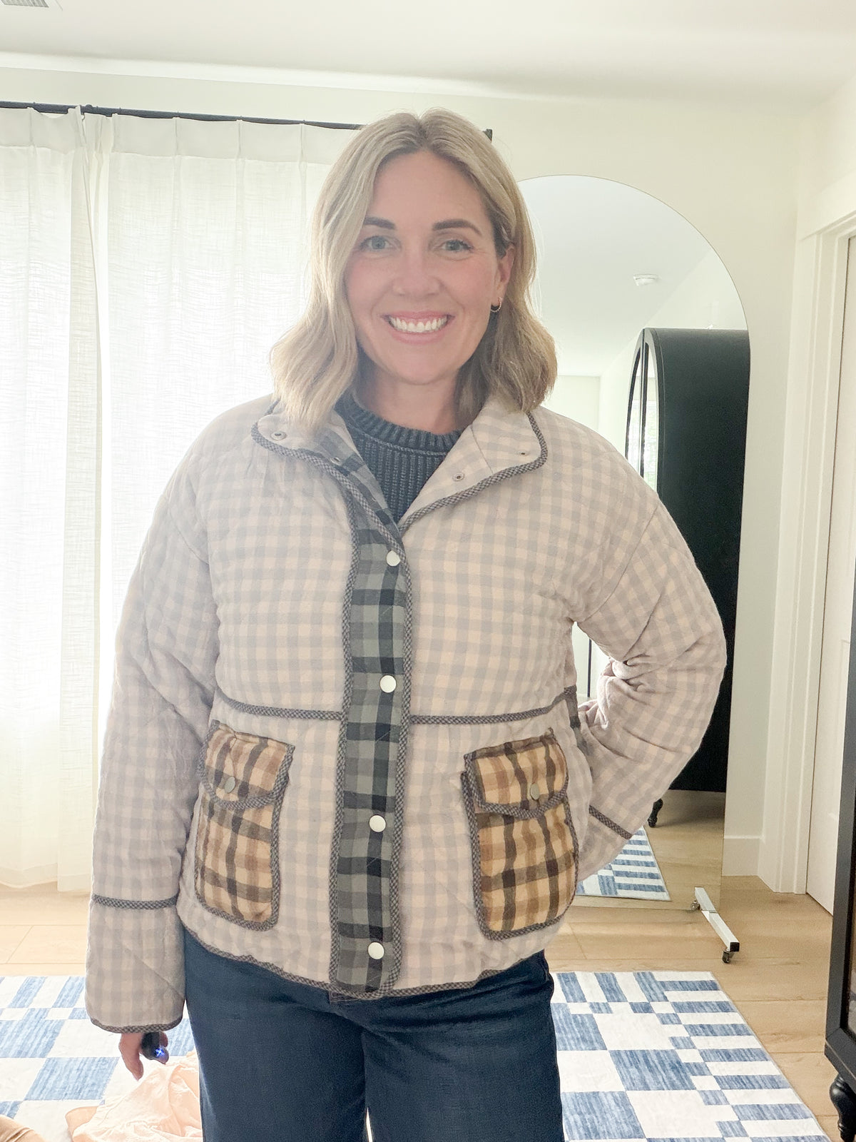 Mixed Plaid Quilted Jacket