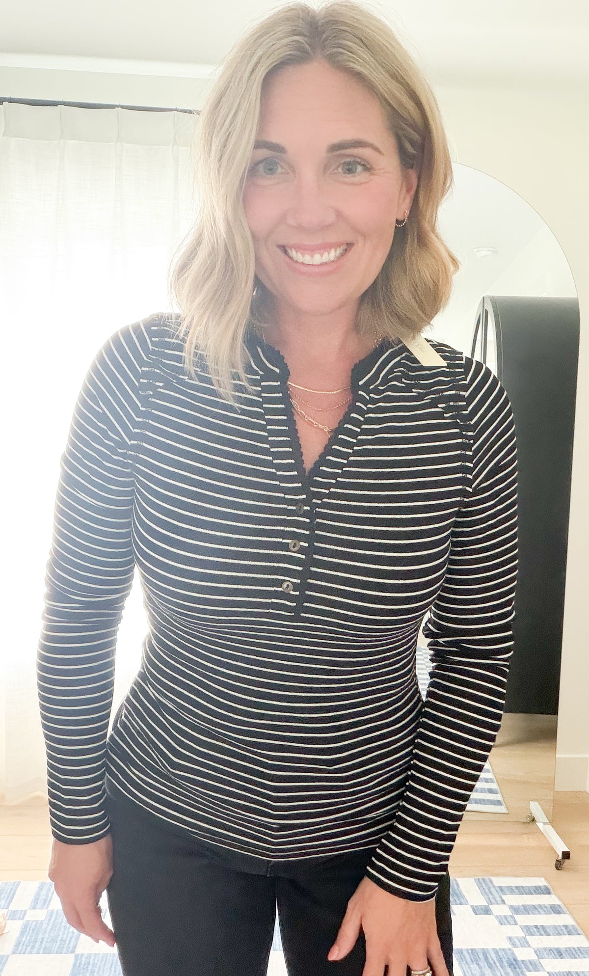 The Lace Trim Striped Henley