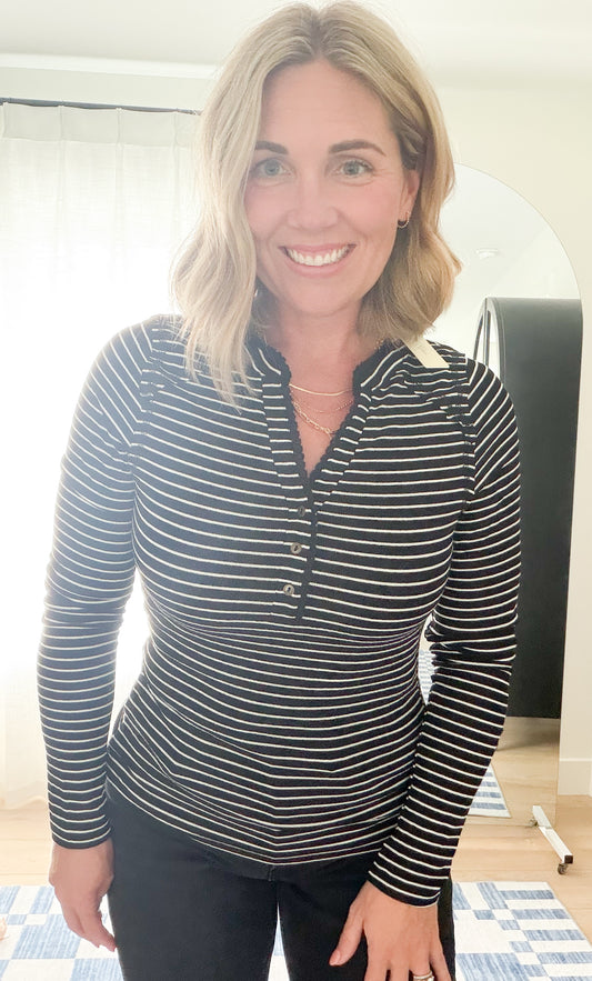 The Lace Trim Striped Henley