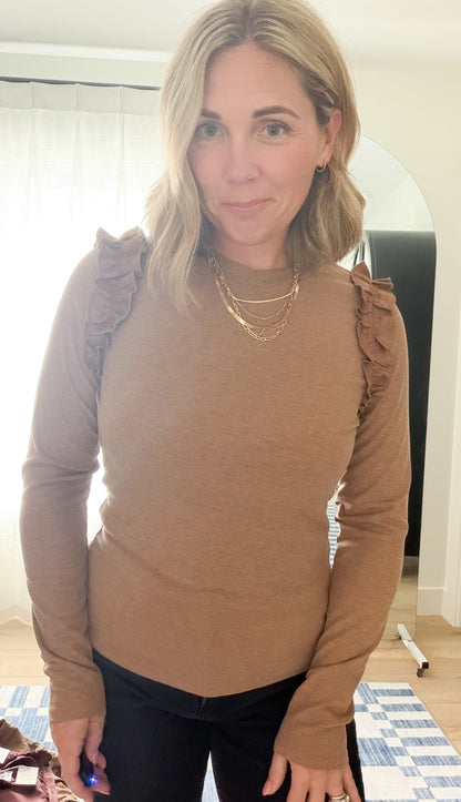 Faux Suede Ruffle Knit Top