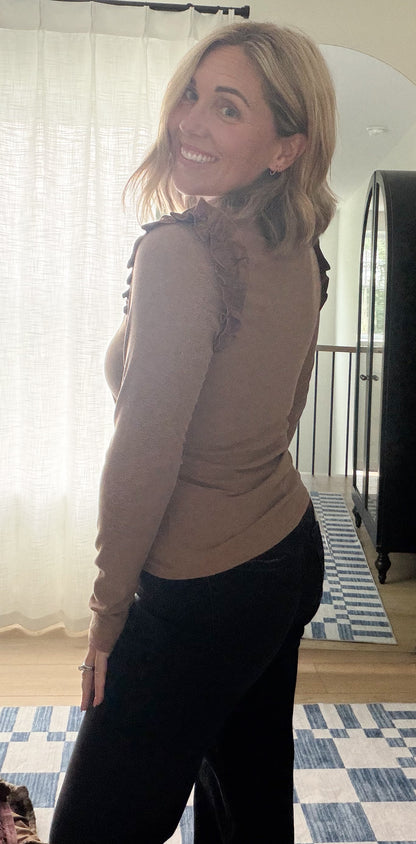 Faux Suede Ruffle Knit Top