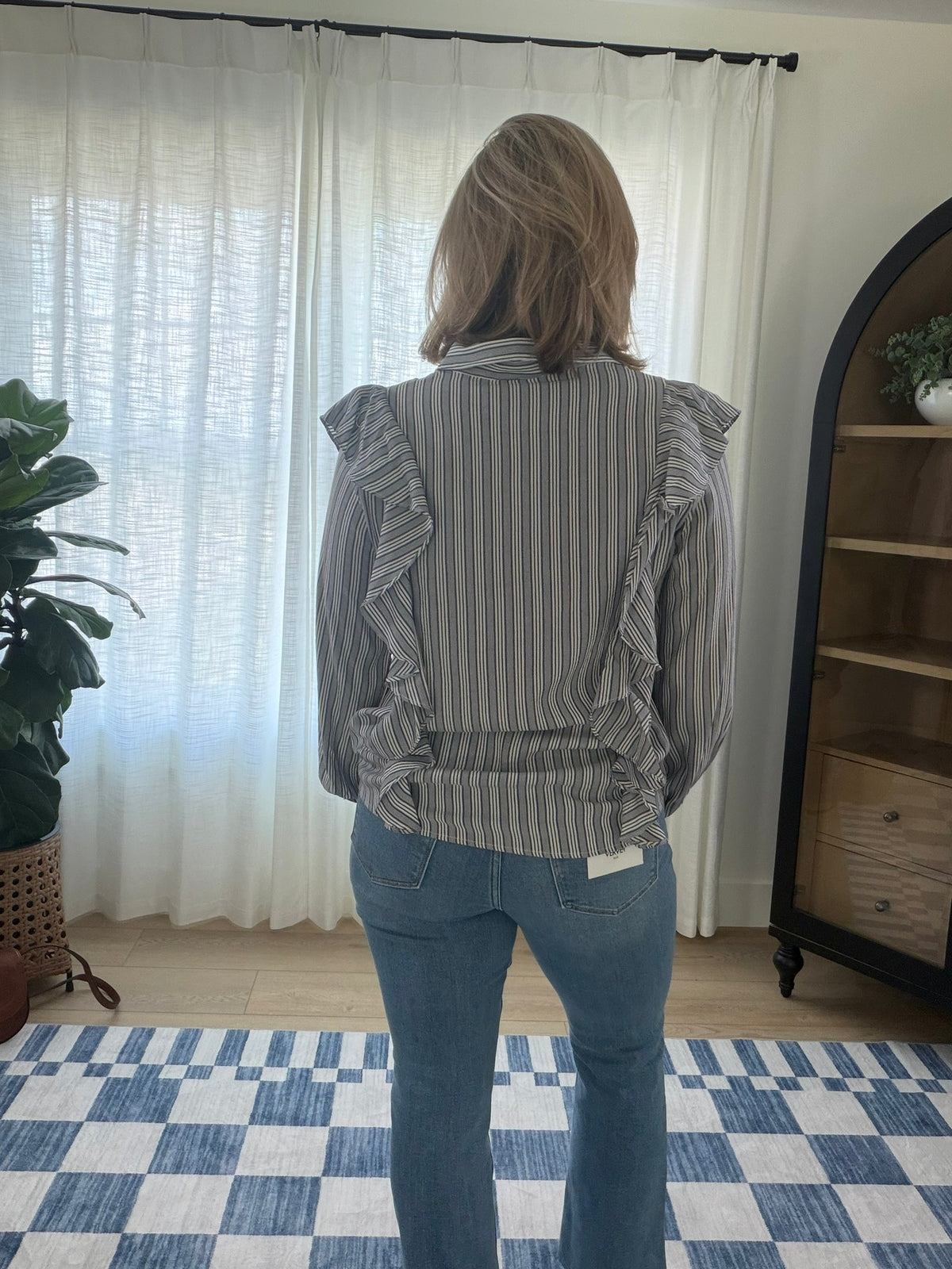 Striped Ruffle Tie Front Blouse