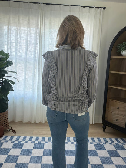 Striped Ruffle Tie Front Blouse