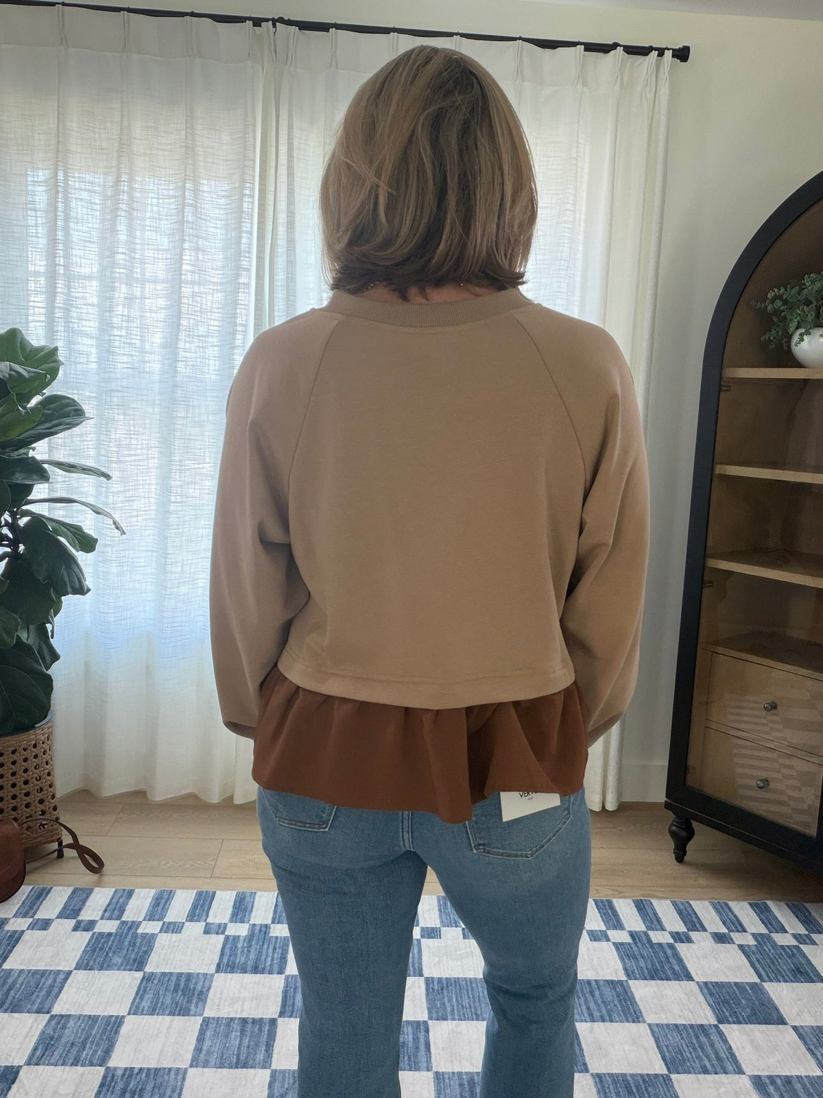 Mixed Media Ruffle Hem Pullover