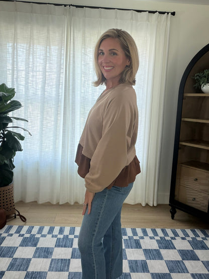 Mixed Media Ruffle Hem Pullover