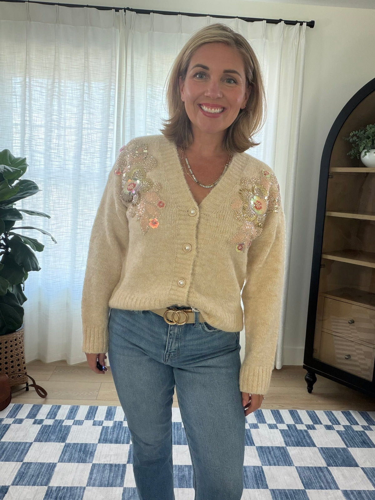Embellished Floral Knit Cardigan