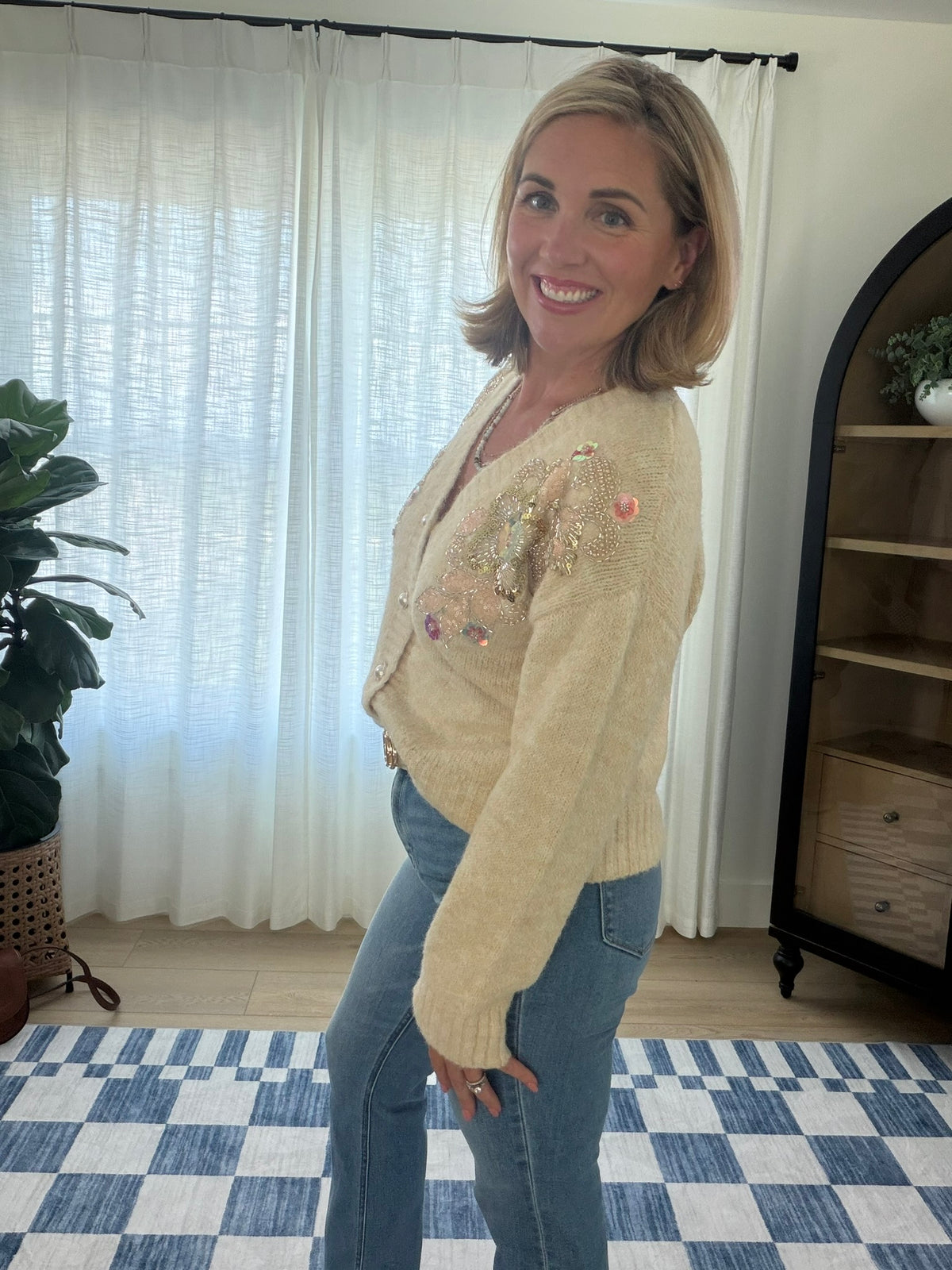 Embellished Floral Knit Cardigan