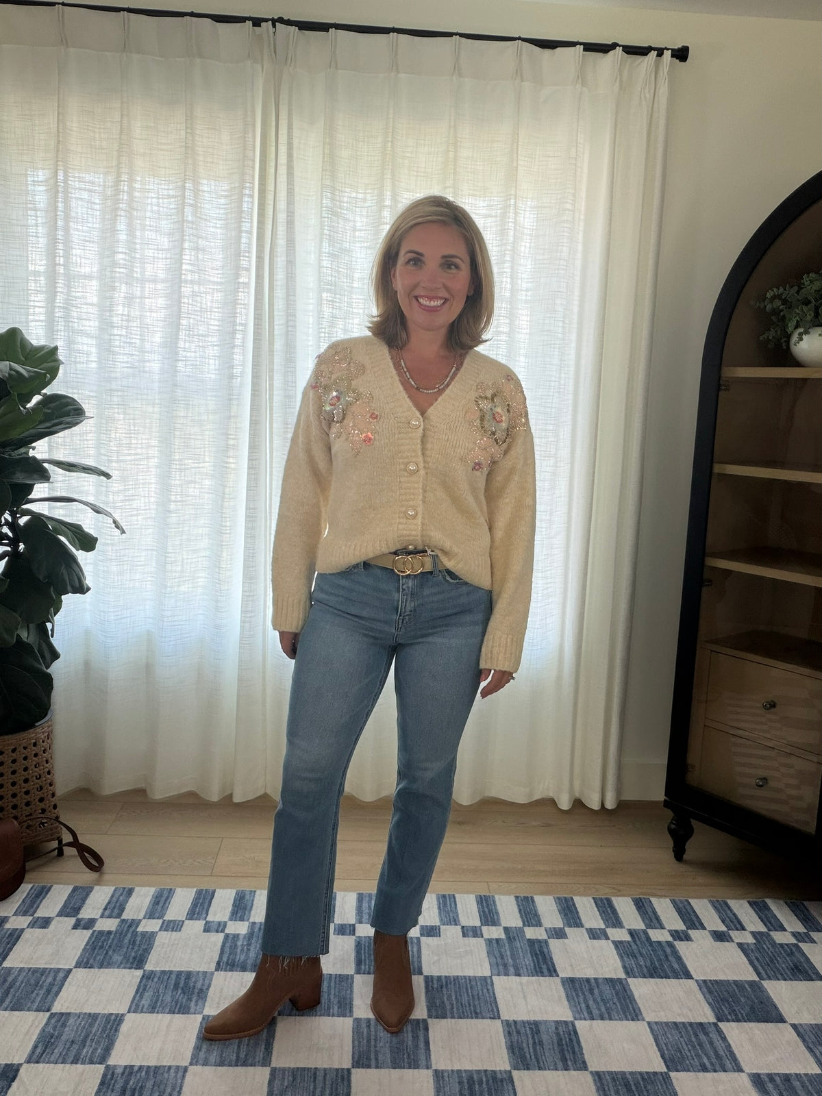 Embellished Floral Knit Cardigan