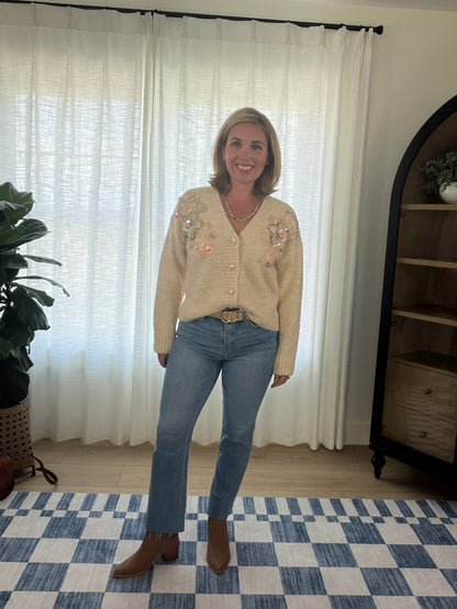 Embellished Floral Knit Cardigan