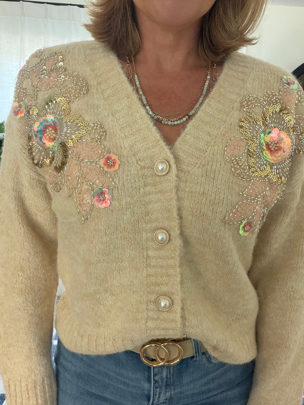 Embellished Floral Knit Cardigan