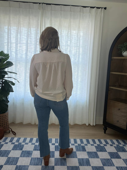 Textured Ruffle Button-Up Blouse