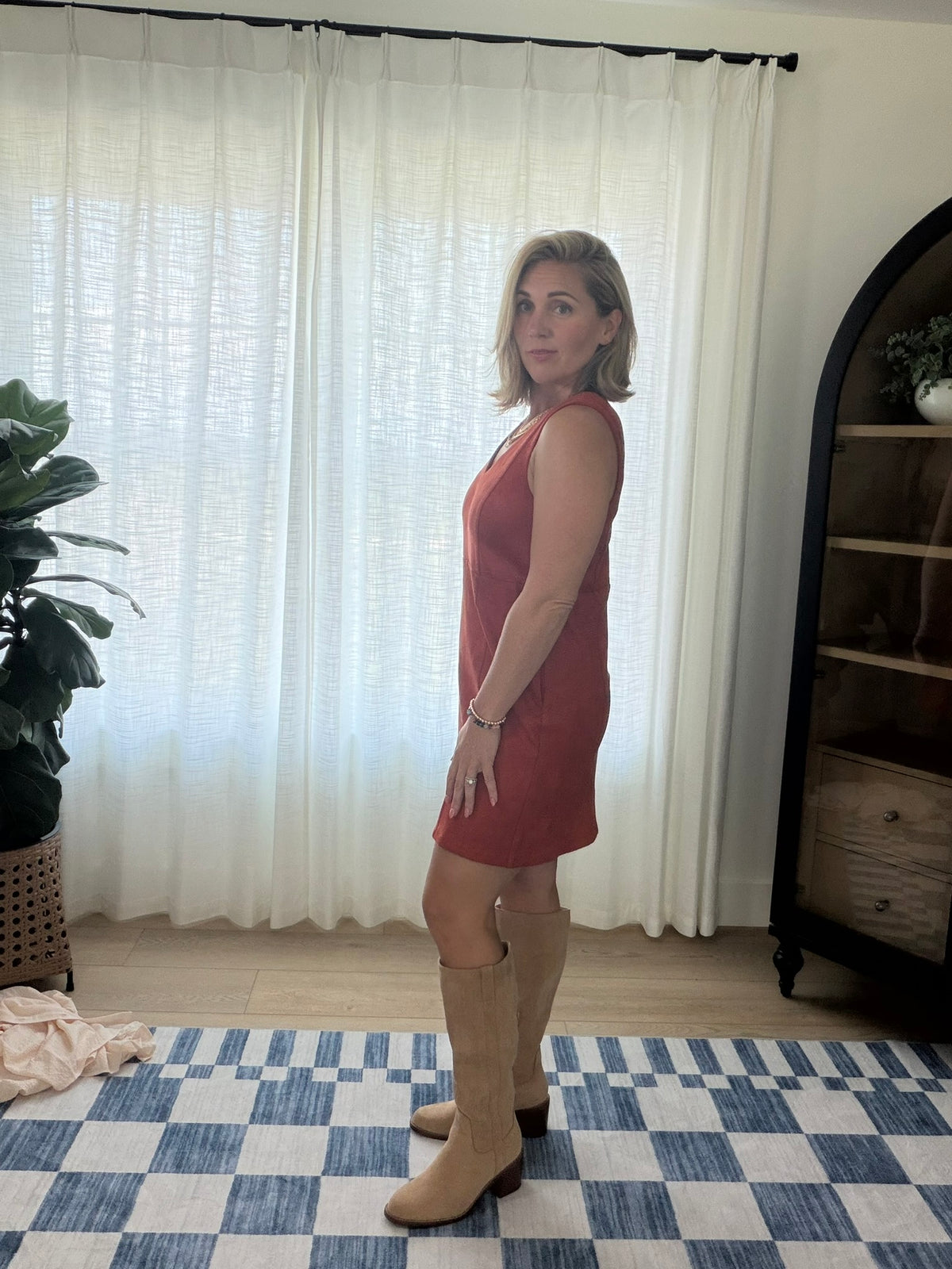 Rust Faux Suede Mini Dress
