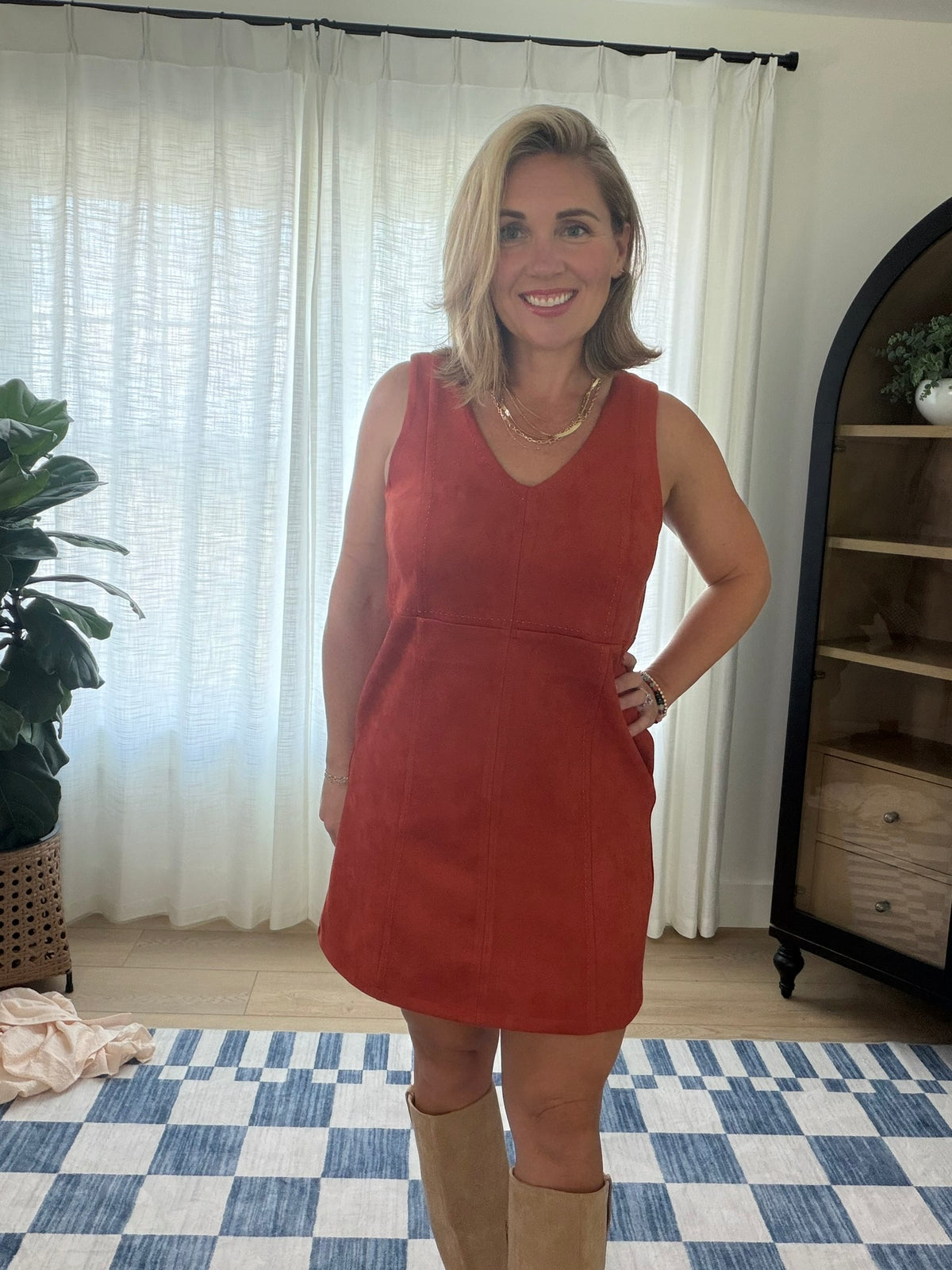 Rust Faux Suede Mini Dress