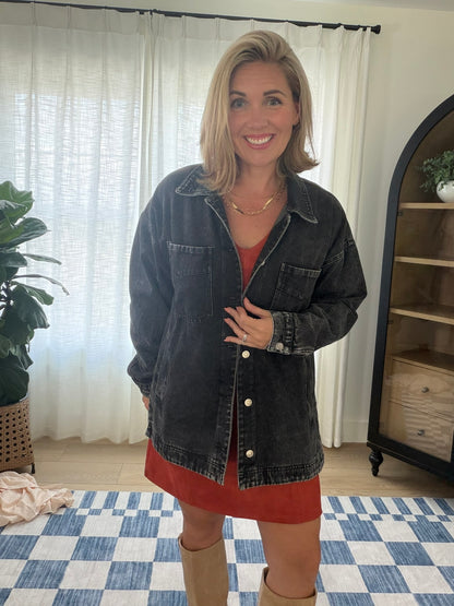 The Lennox Washed Black Denim Shacket