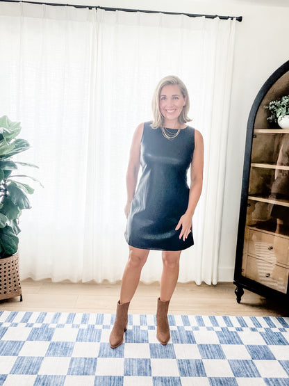 The Perfect Faux Leather Shift Dress