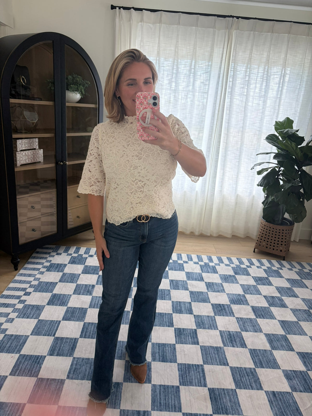 Floral Lace Mock Neck Top