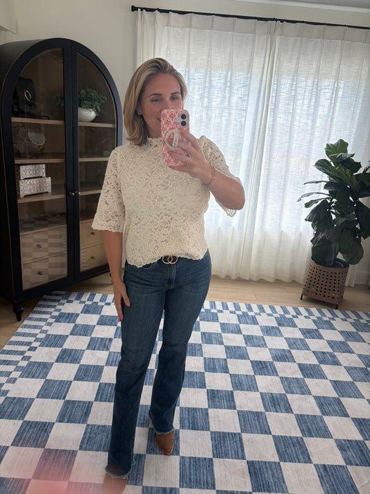 Floral Lace Mock Neck Top