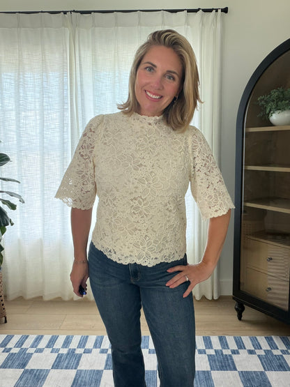 Floral Lace Mock Neck Top