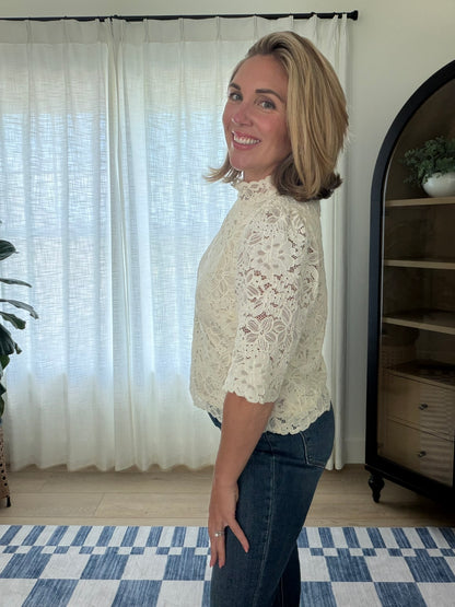 Floral Lace Mock Neck Top