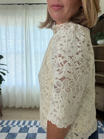 Floral Lace Mock Neck Top