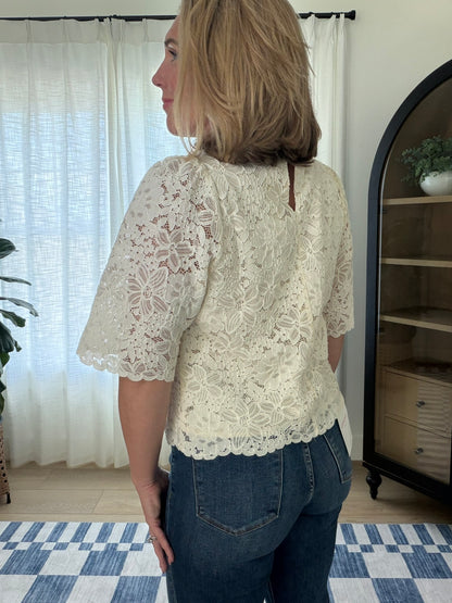 Floral Lace Mock Neck Top