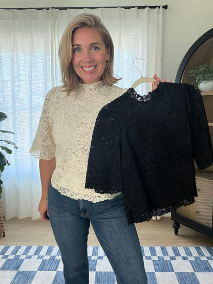 Floral Lace Mock Neck Top