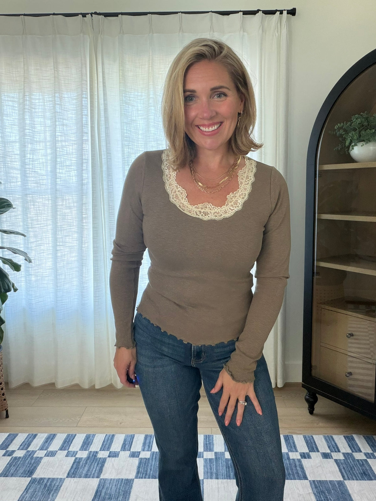 Lace Trim Essential Long Sleeve Top