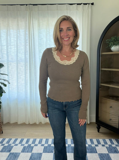 Lace Trim Essential Long Sleeve Top