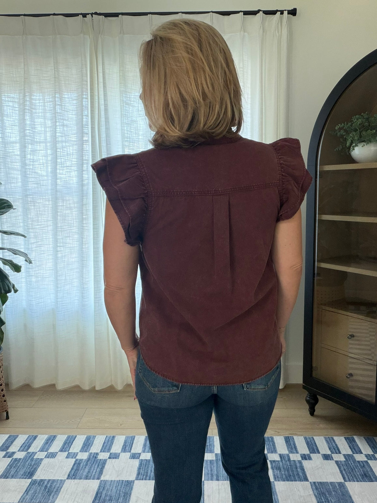 Mineral Wash Ruffle Sleeve Blouse