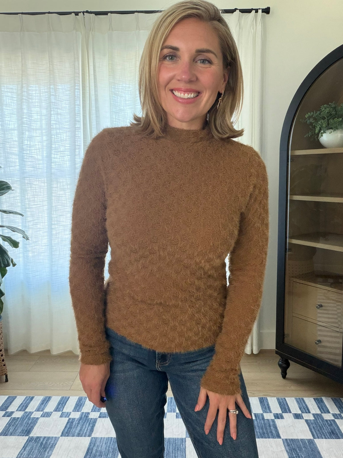 Brushed Floral Mock Neck Top