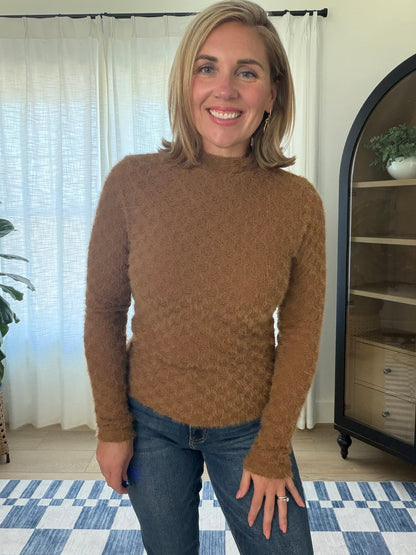 Brushed Floral Mock Neck Top