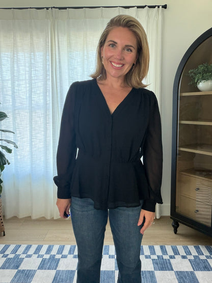 Button-Front Peplum Blouse