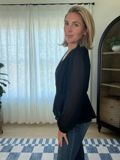 Button-Front Peplum Blouse