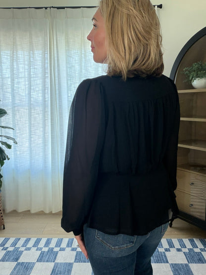 Button-Front Peplum Blouse