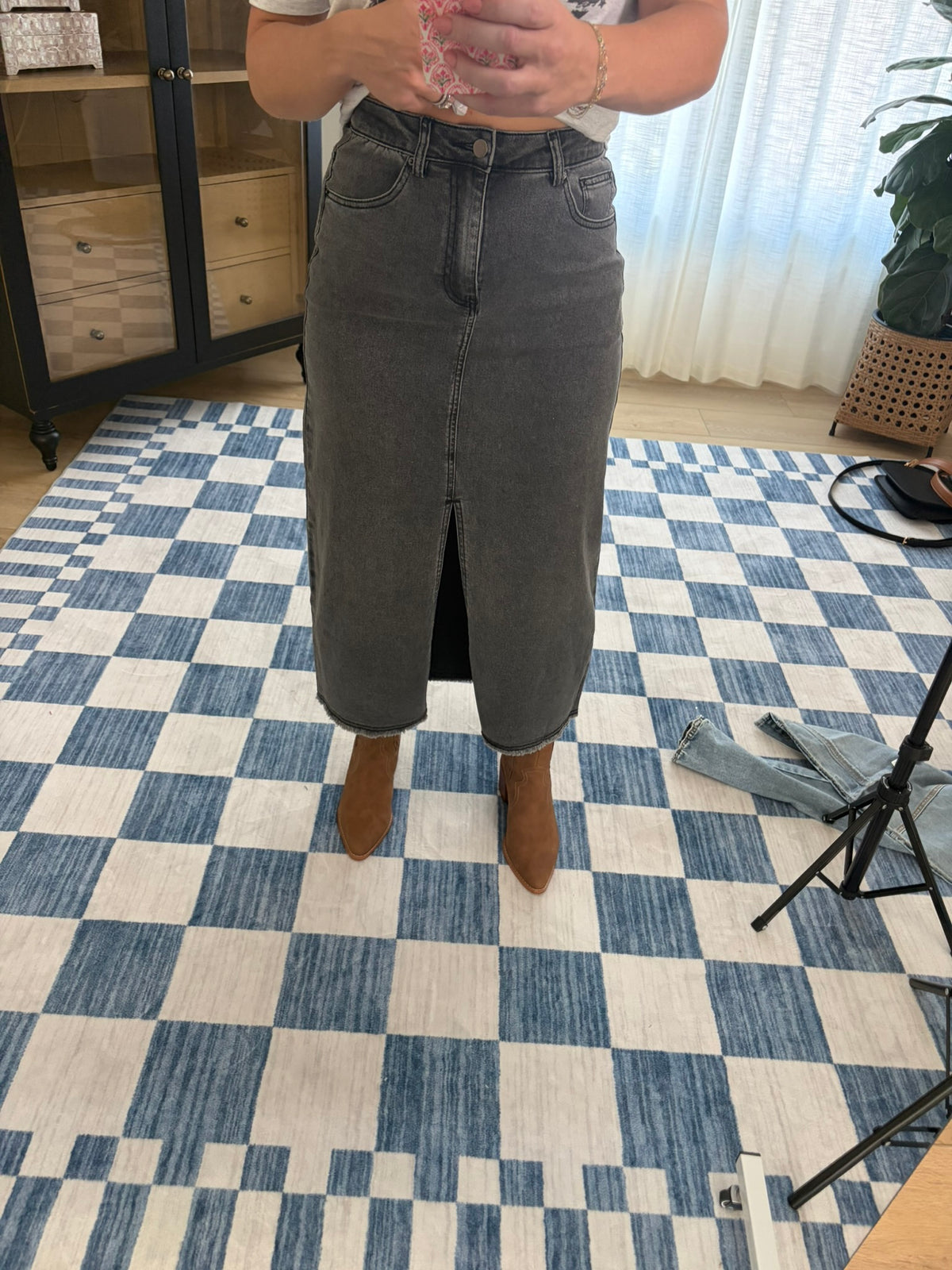 The Slate Denim Maxi Skirt