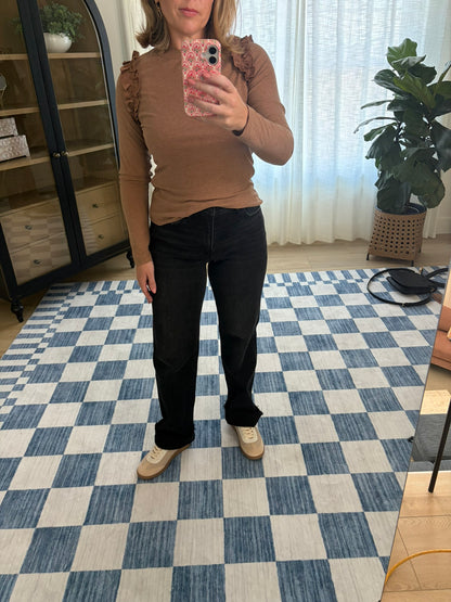 Faux Suede Ruffle Knit Top