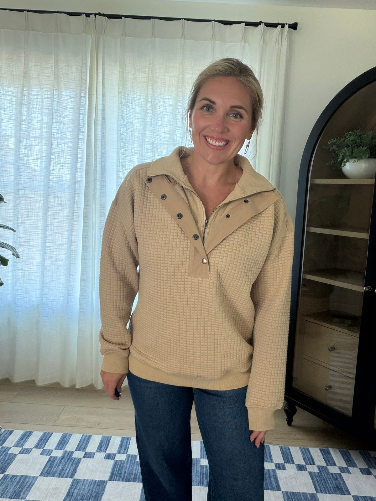 Faux Layer Waffle Knit Pullover