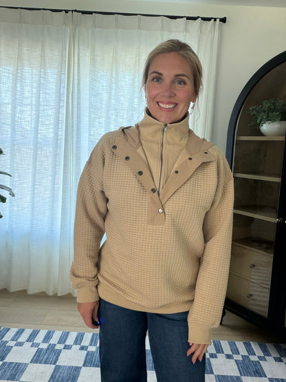 Faux Layer Waffle Knit Pullover