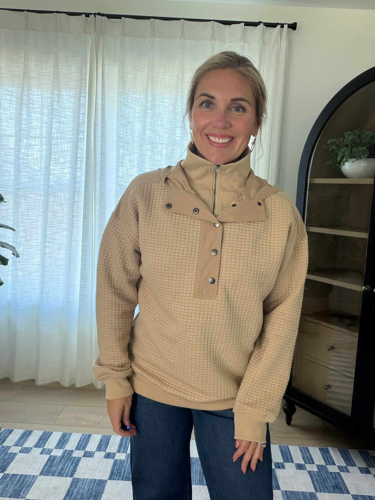 Faux Layer Waffle Knit Pullover