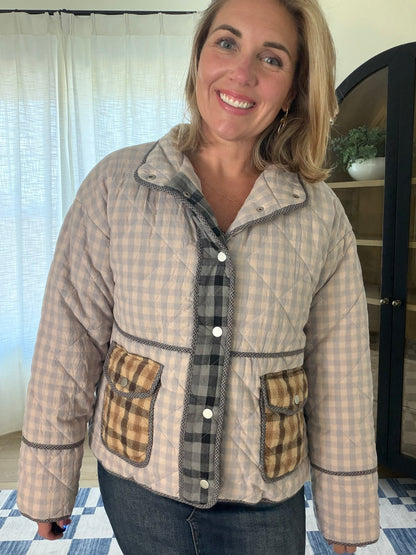 Mixed Plaid Quilted Jacket