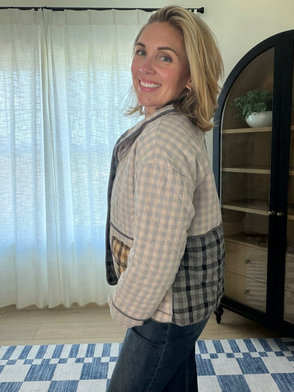 Mixed Plaid Quilted Jacket