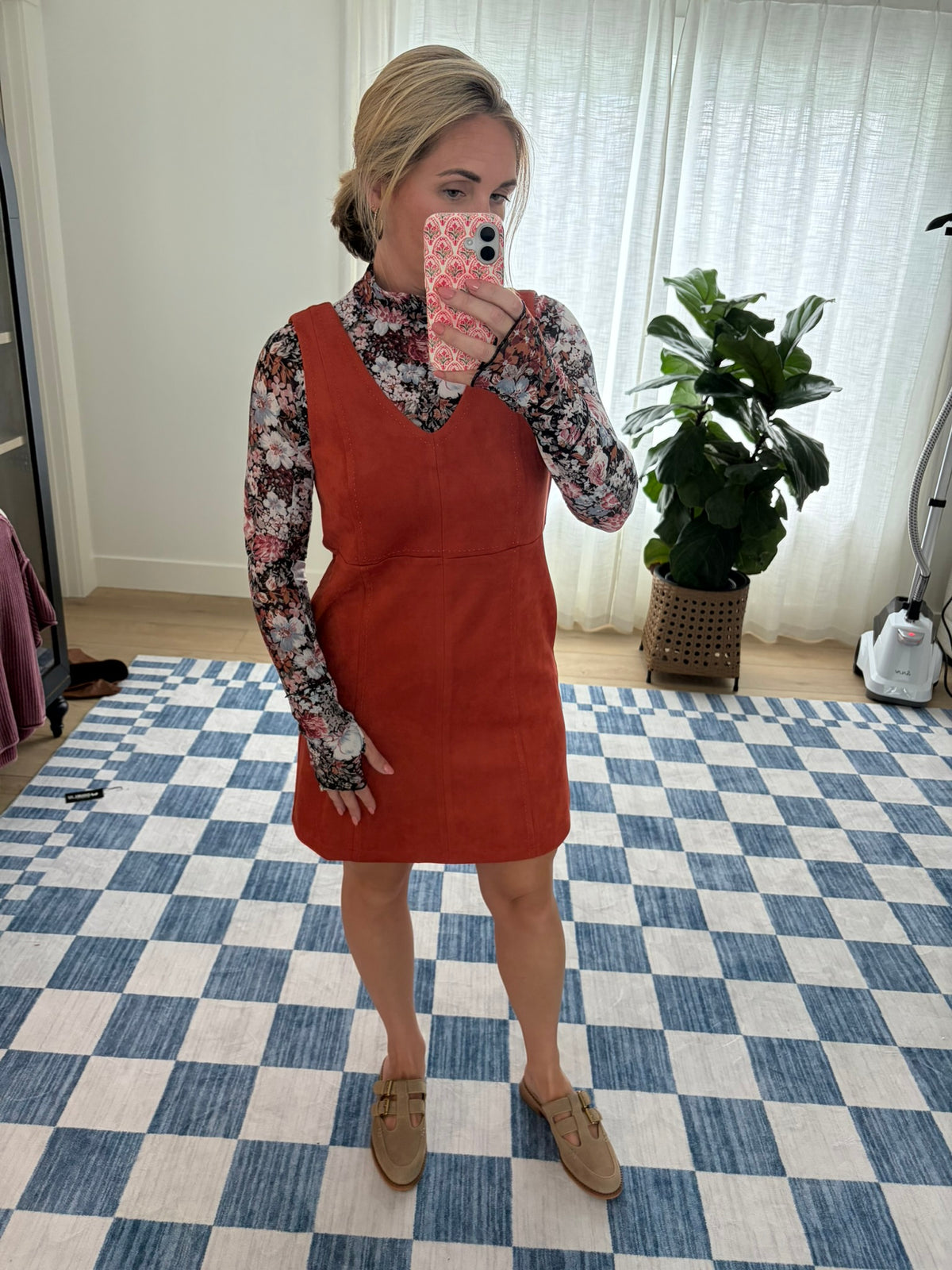 Rust Faux Suede Mini Dress